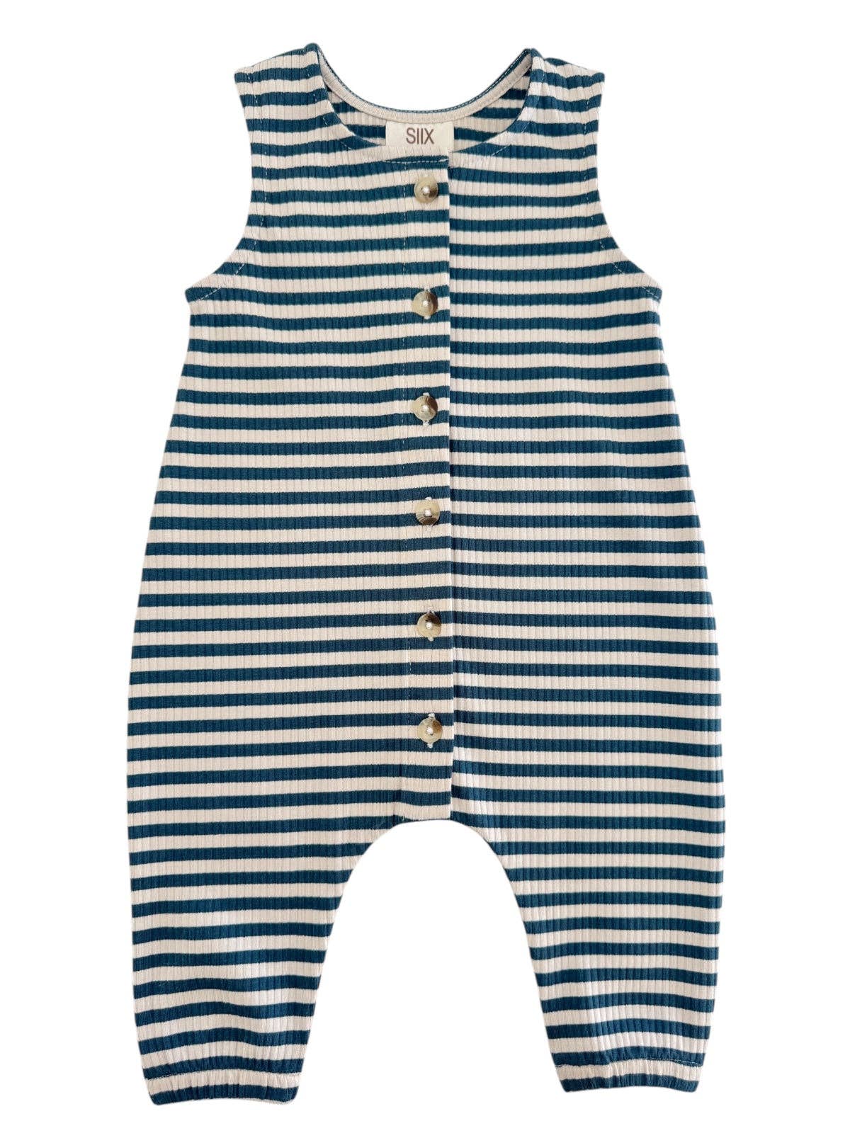 Organic Ribbed Jumpsuit-Steel Blue Stripe