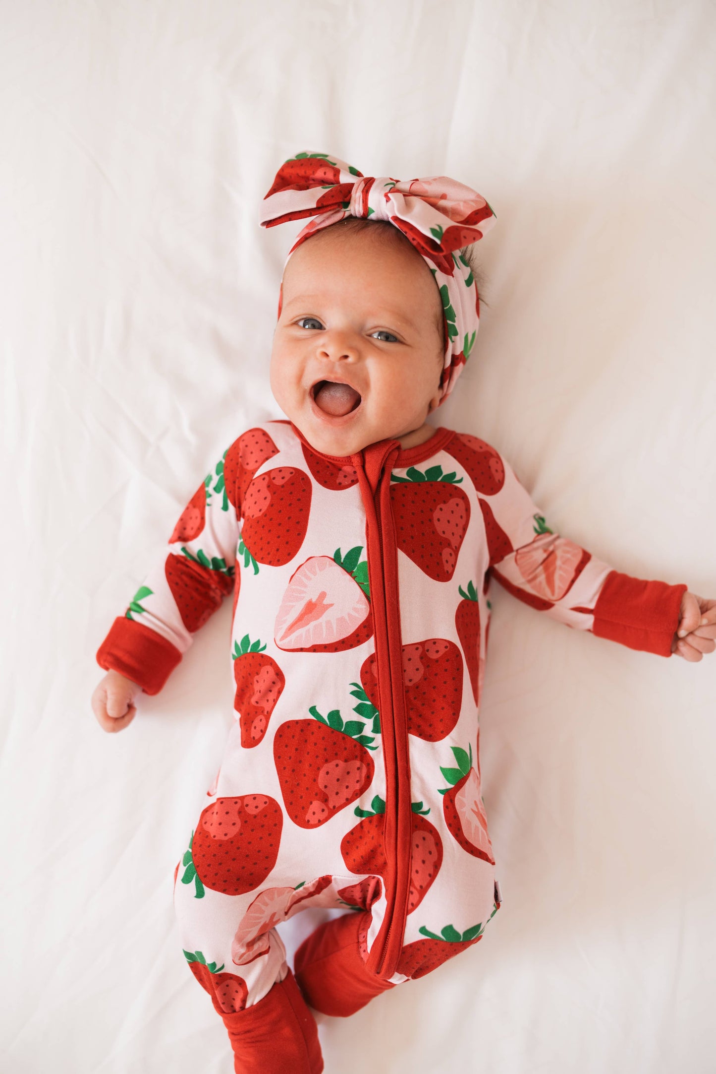 Berry Sweet Strawberry Bamboo Zip Romper Pajama