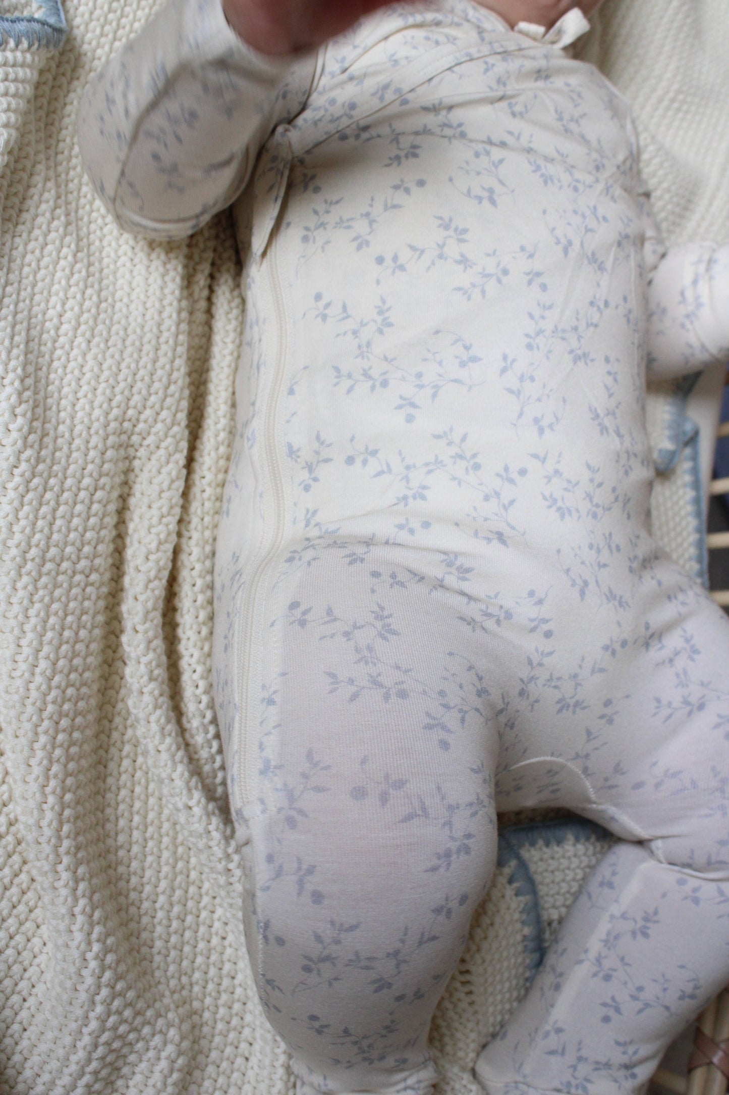 Bamboo/Organic Cotton Wrap Footie - Soft Blue Vine