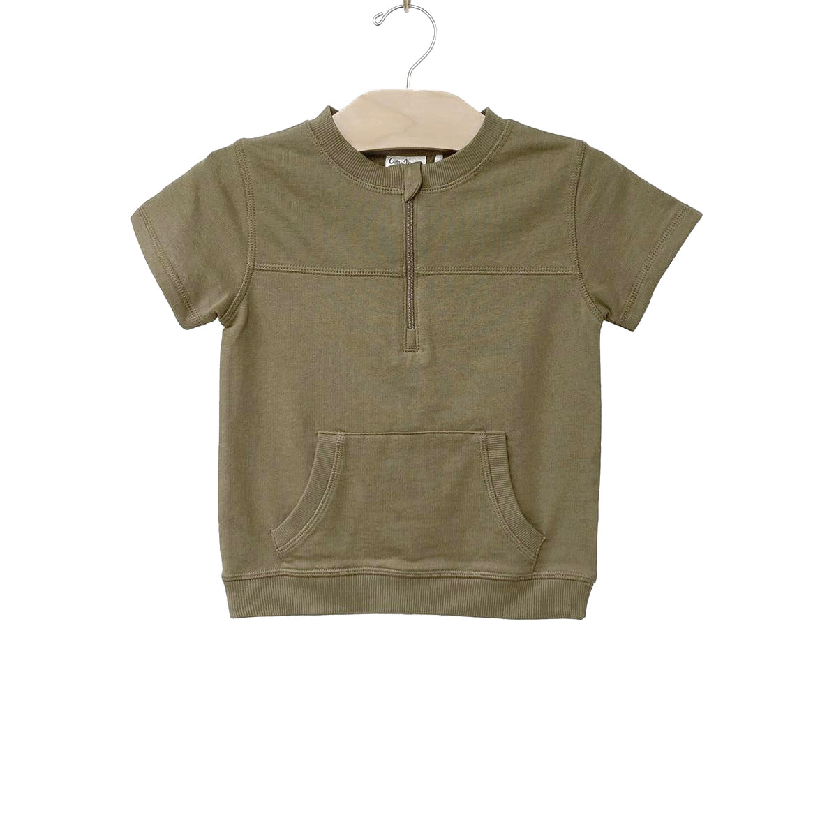 1/2 zip Cotton Short Set | Dusky Green