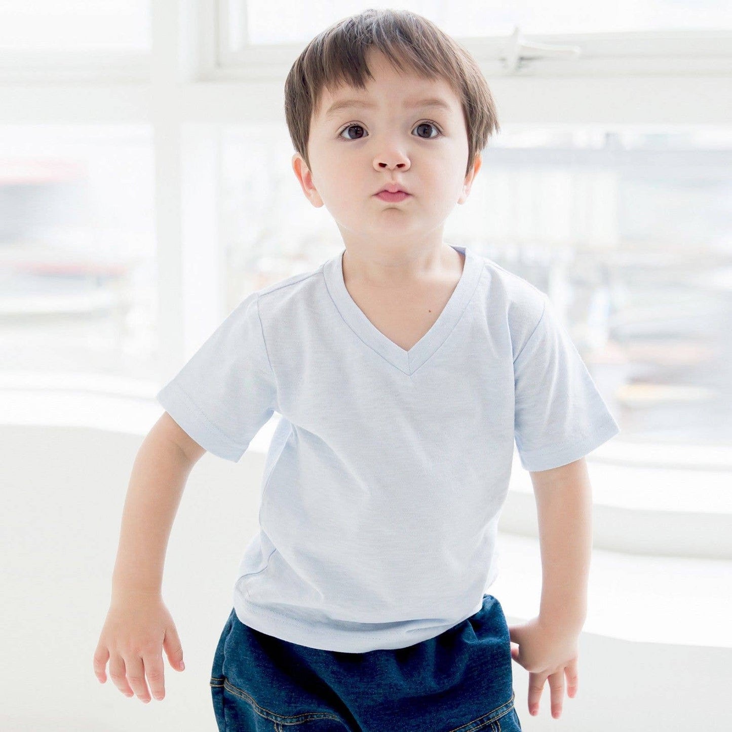 V-neck Short Sleeve T-shirt - Sea Blue