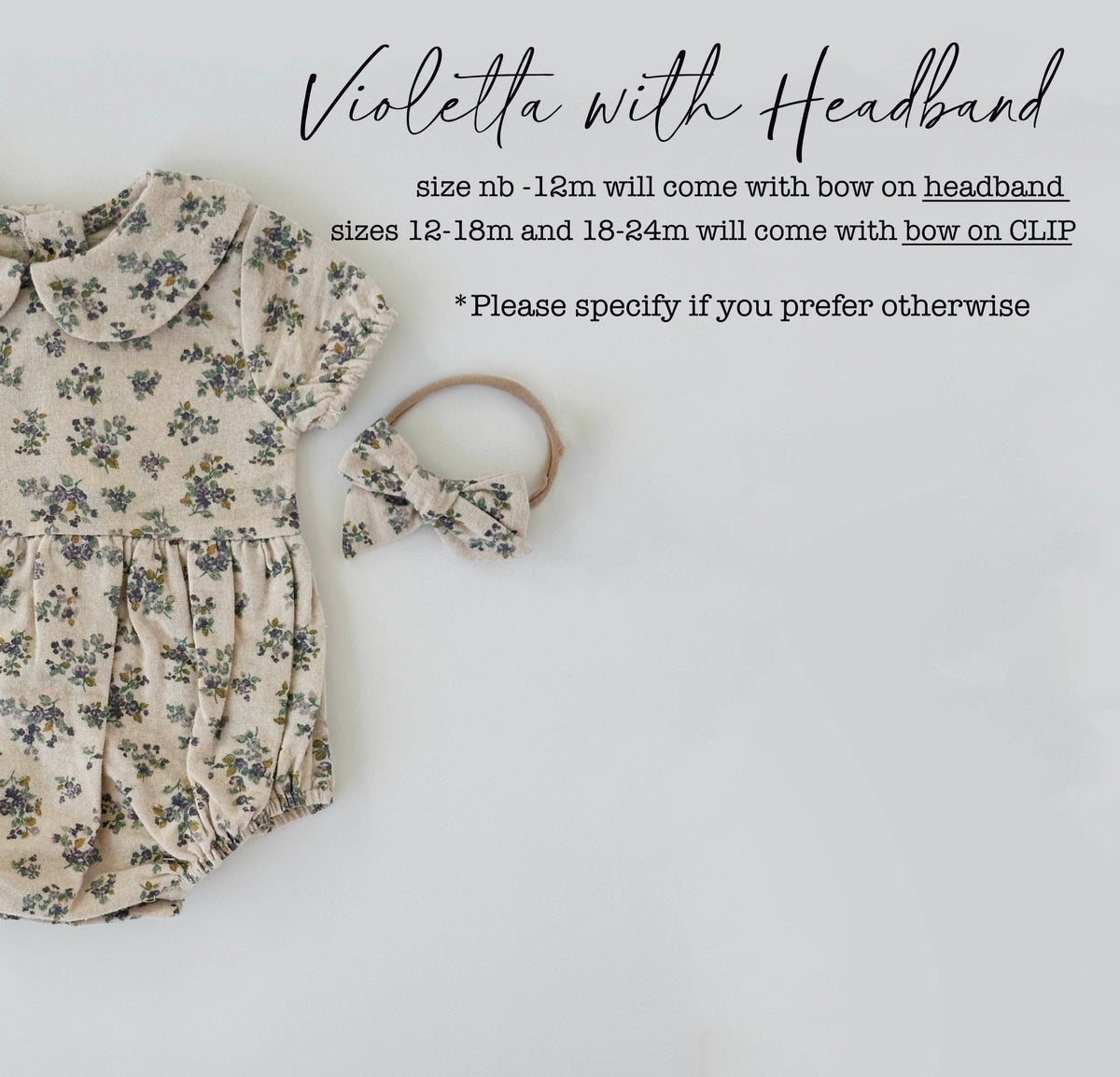100% Cotton Floral Romper Set w/ Bow | Violetta