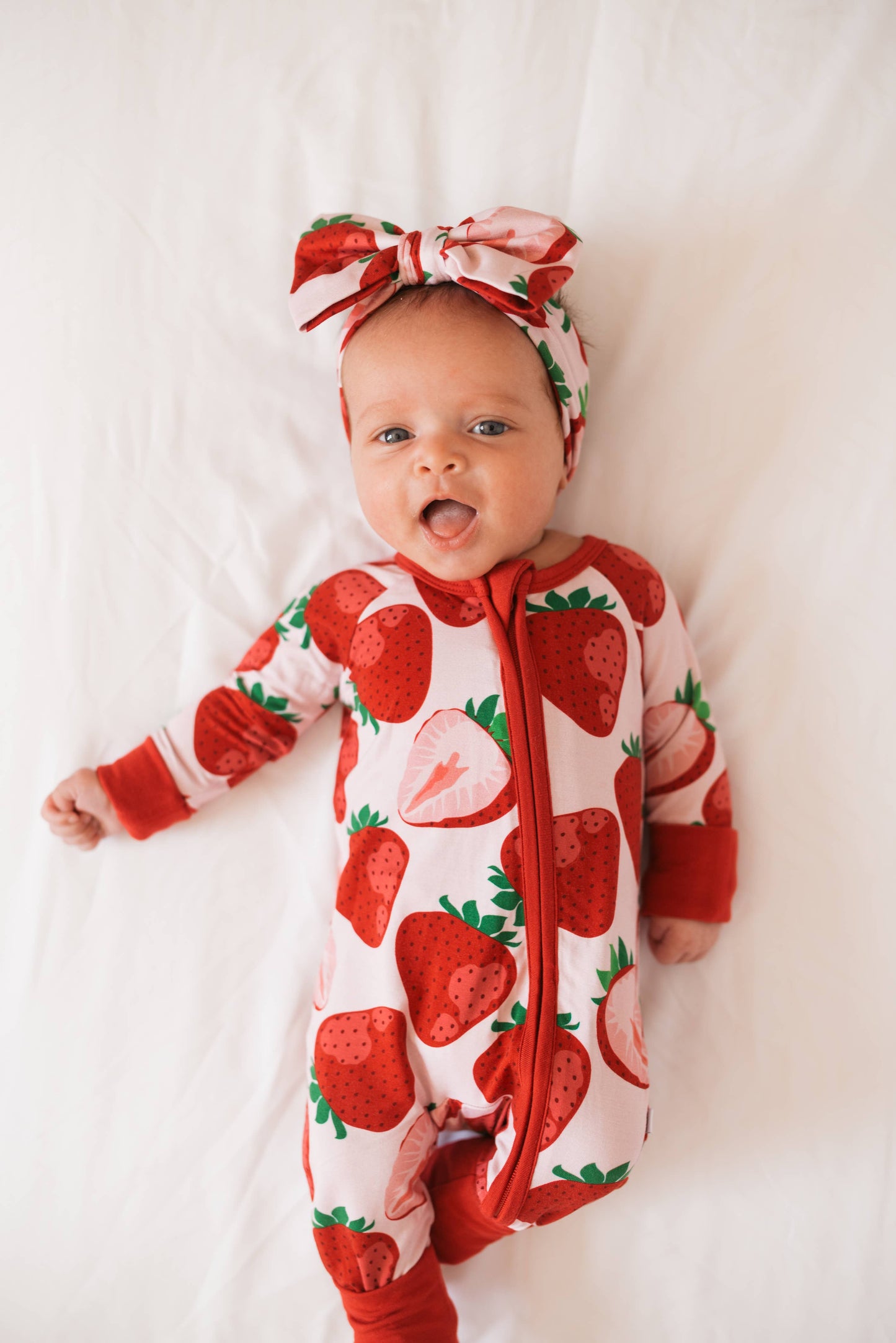 Berry Sweet Strawberry Bamboo Zip Romper Pajama