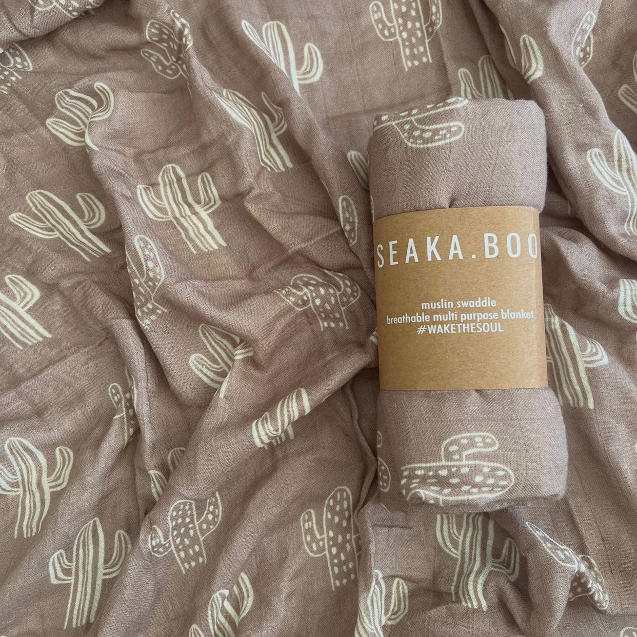 Organic Bamboo Cotton Muslin Swaddle | Desert Cactus Chocolate