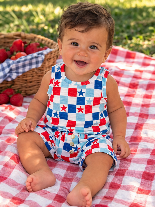 Organic Tank & Short Set | Red, White & Blue