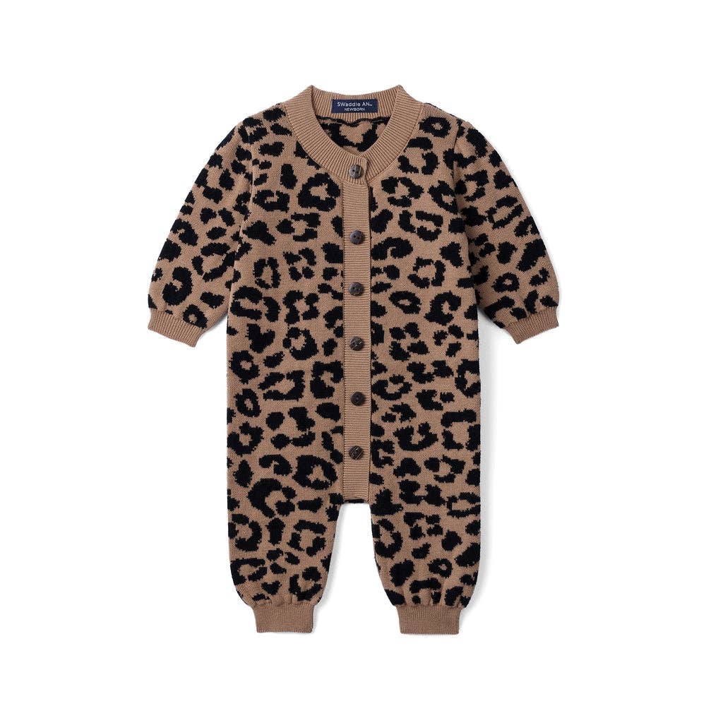 100% Cotton Knit Romper | Leopard