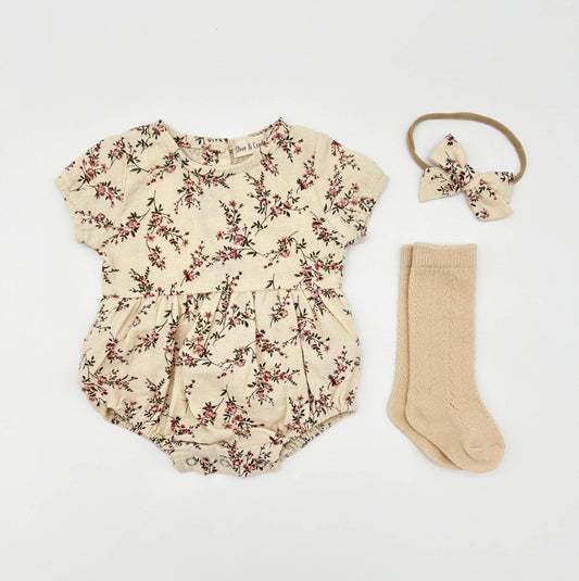 Cotton Floral Bubble Romper Set | Mauve