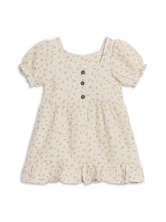 Organic Muslin Square Neck Dress - Camellia Floral