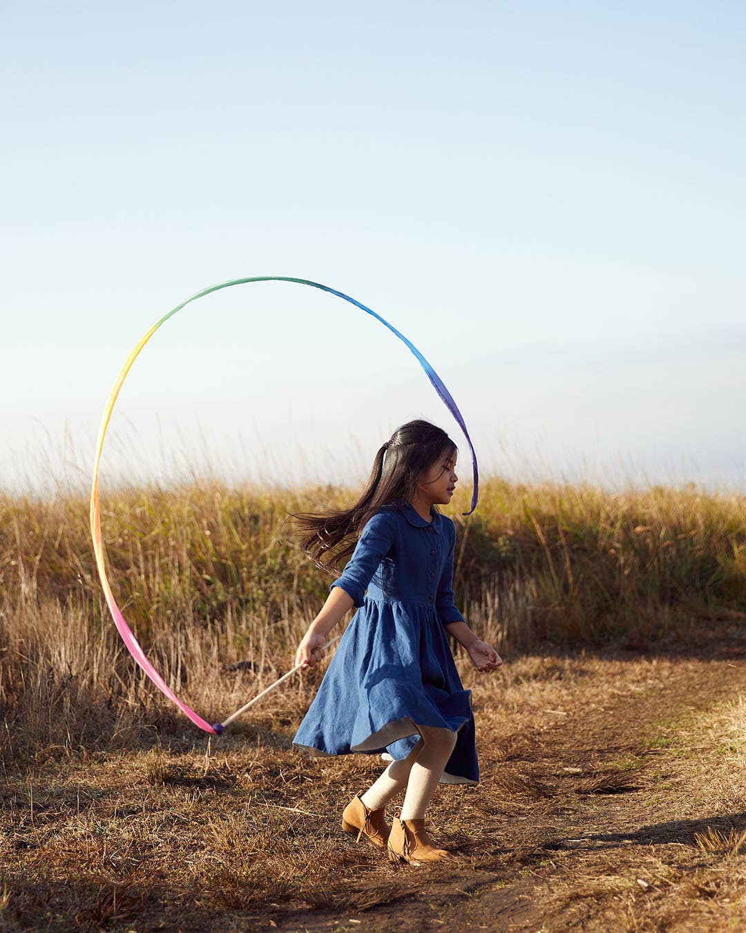 Rainbow Silk & Wood Streamer Wand