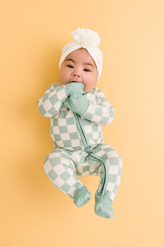 Bamboo Zip Sleeper | Seafoam Checkered