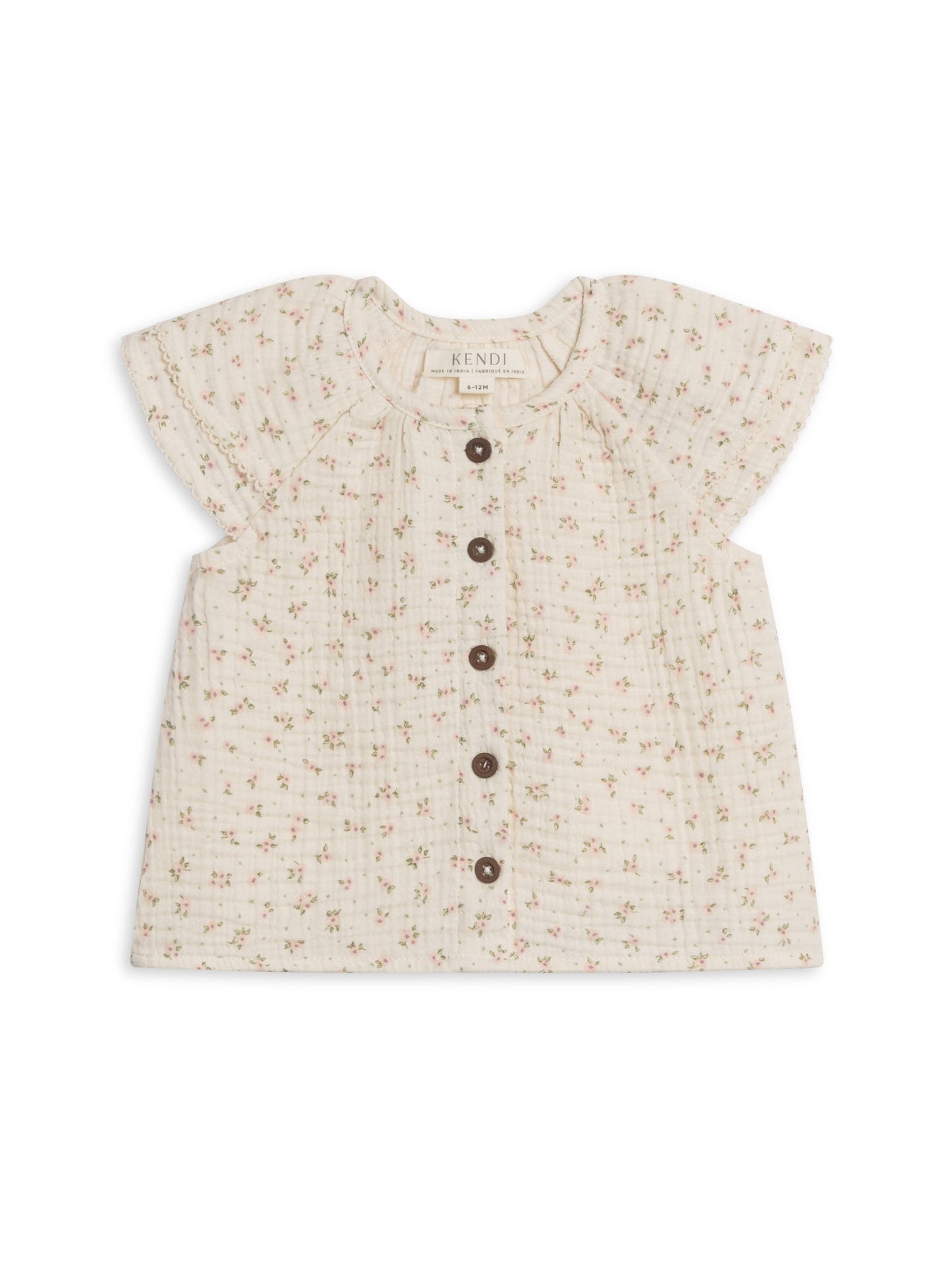 Organic Muslin Ruffle Sleeve Top - Camellia Floral