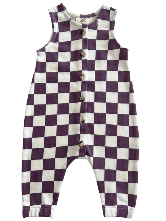 Organic Cotton Jumpsuit - Berry Cheesecake Chekerboard