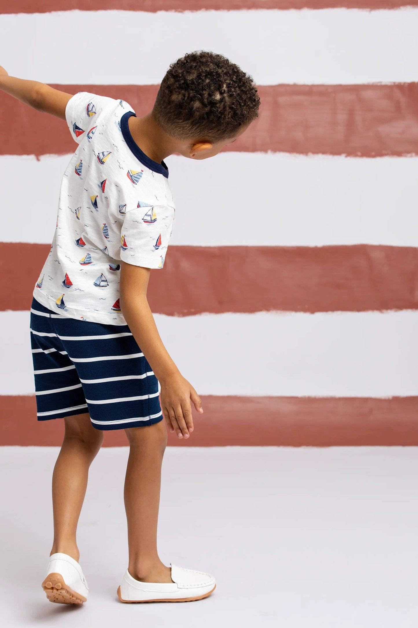 Organic Cotton Sweatshorts | Navy Stripe