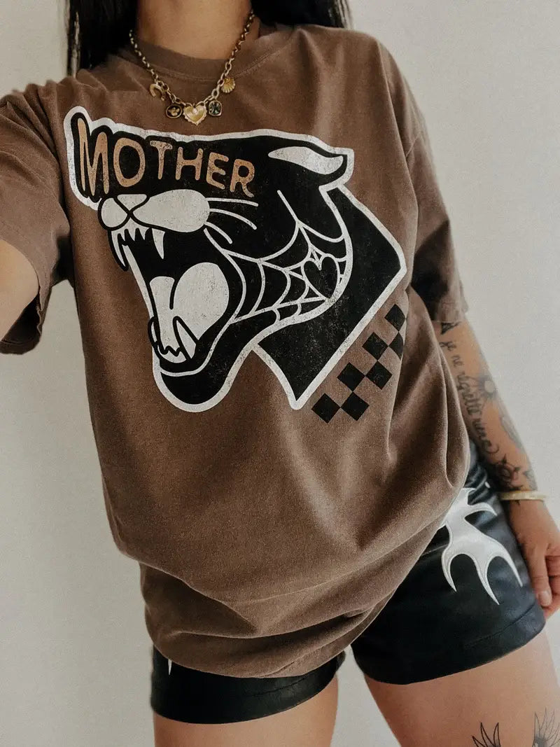 Mama Cat Graphic Tee - Espresso