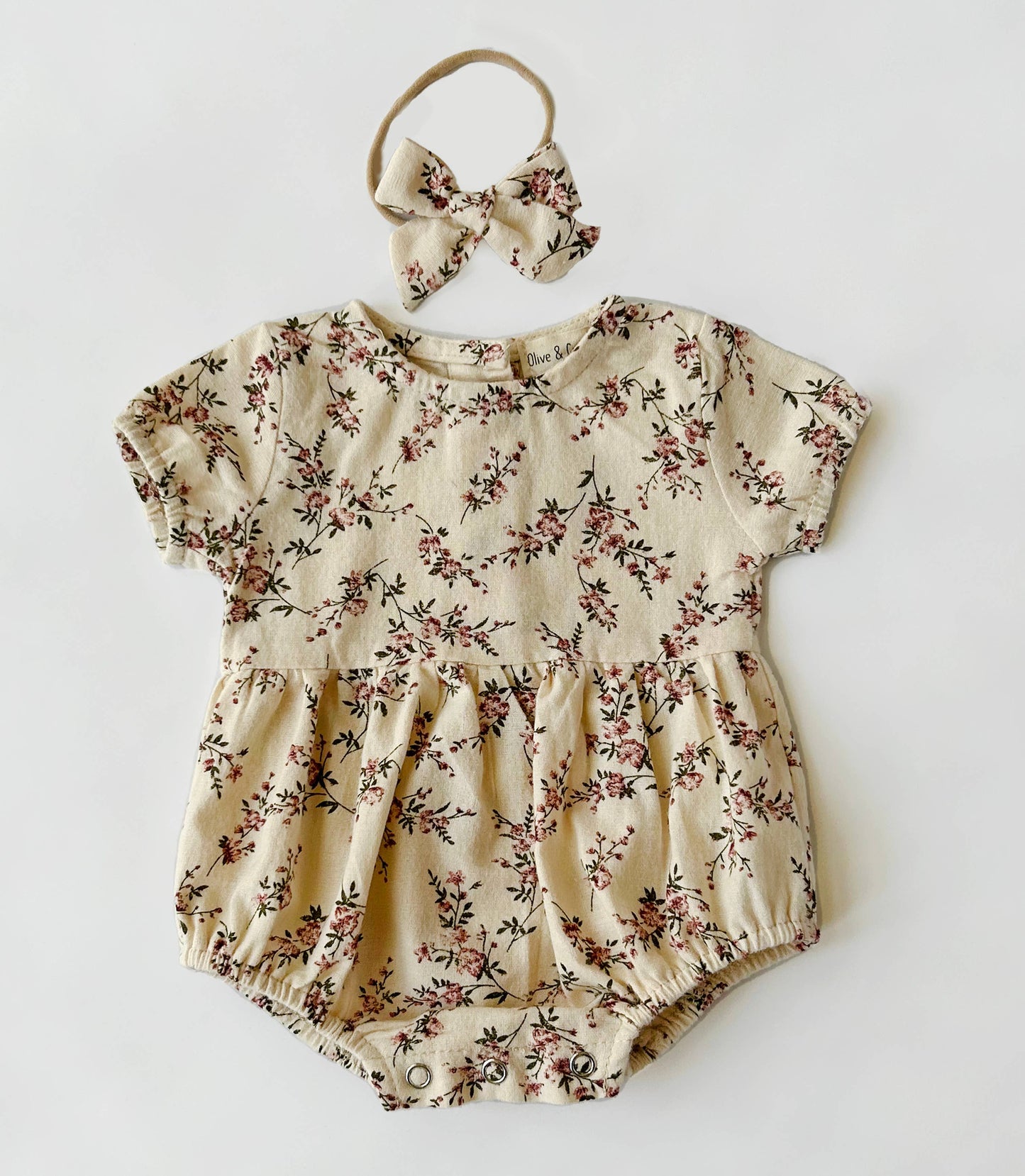 Cotton Floral Bubble Romper Set | Mauve