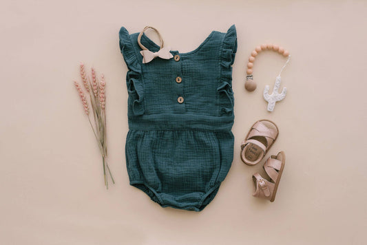 Backless Cotton Romper | Peacock