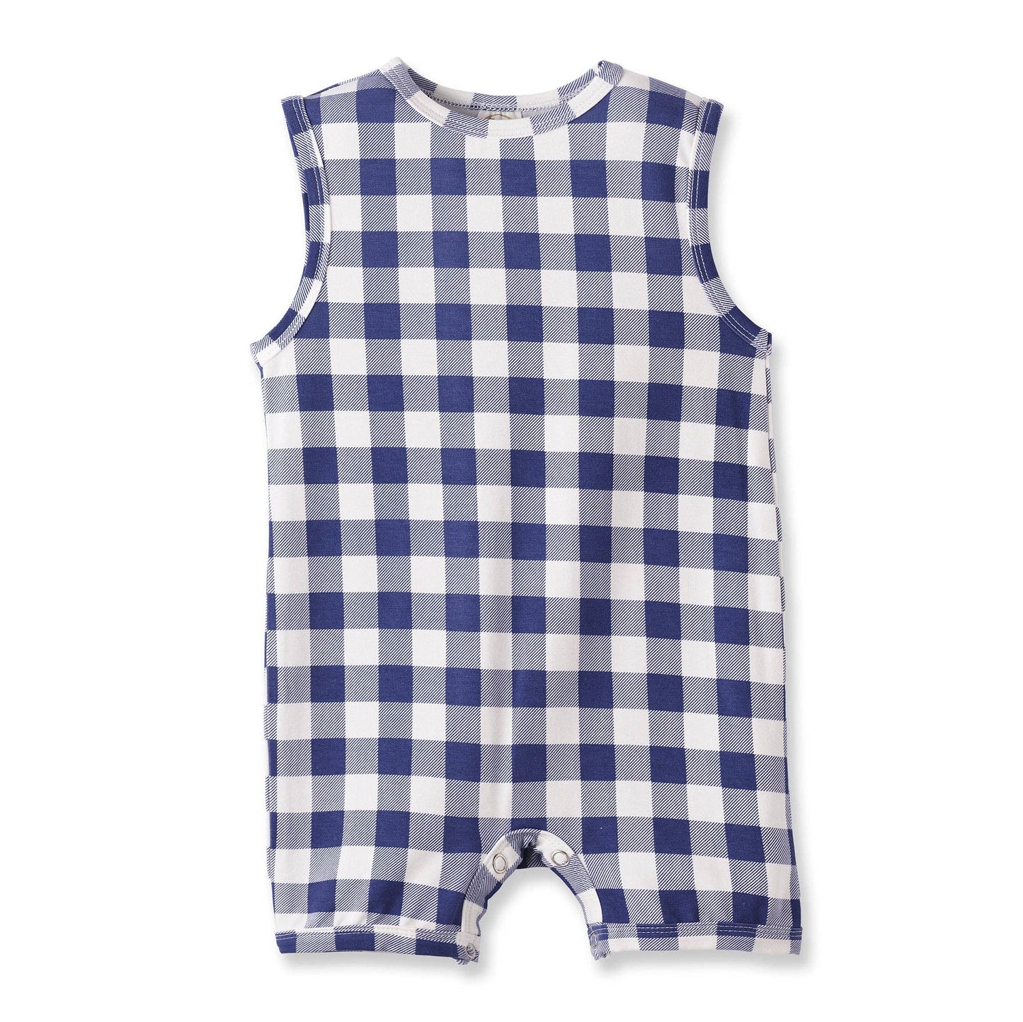 Bamboo Sleeveless Short Romper | Blue Plaid