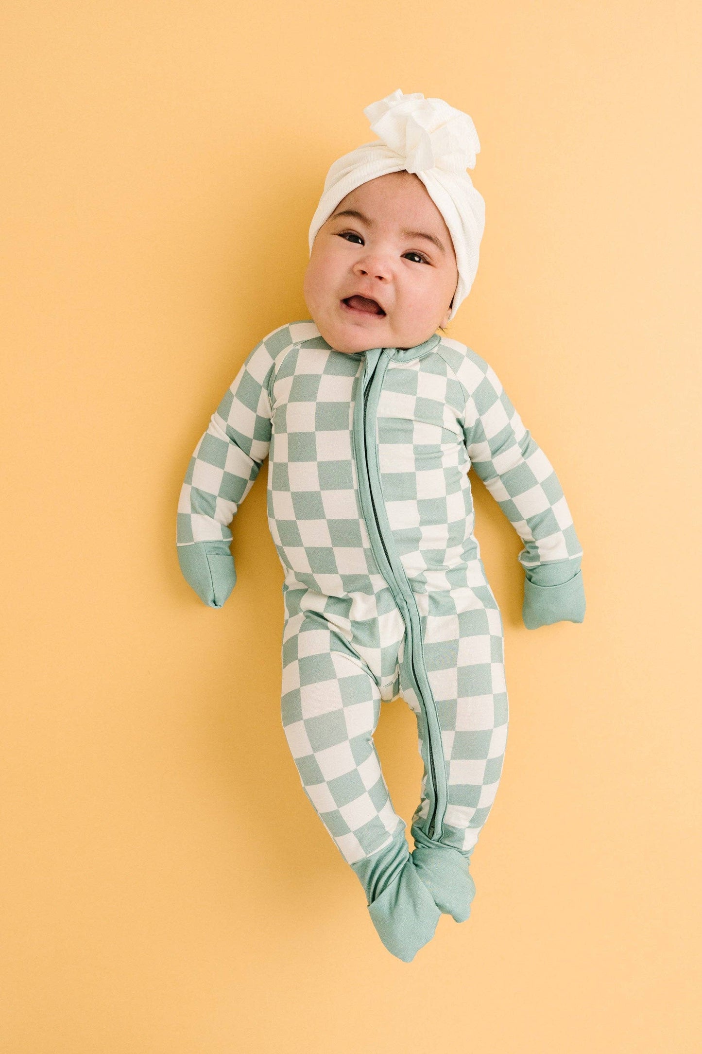 Bamboo Zip Sleeper | Seafoam Checkered