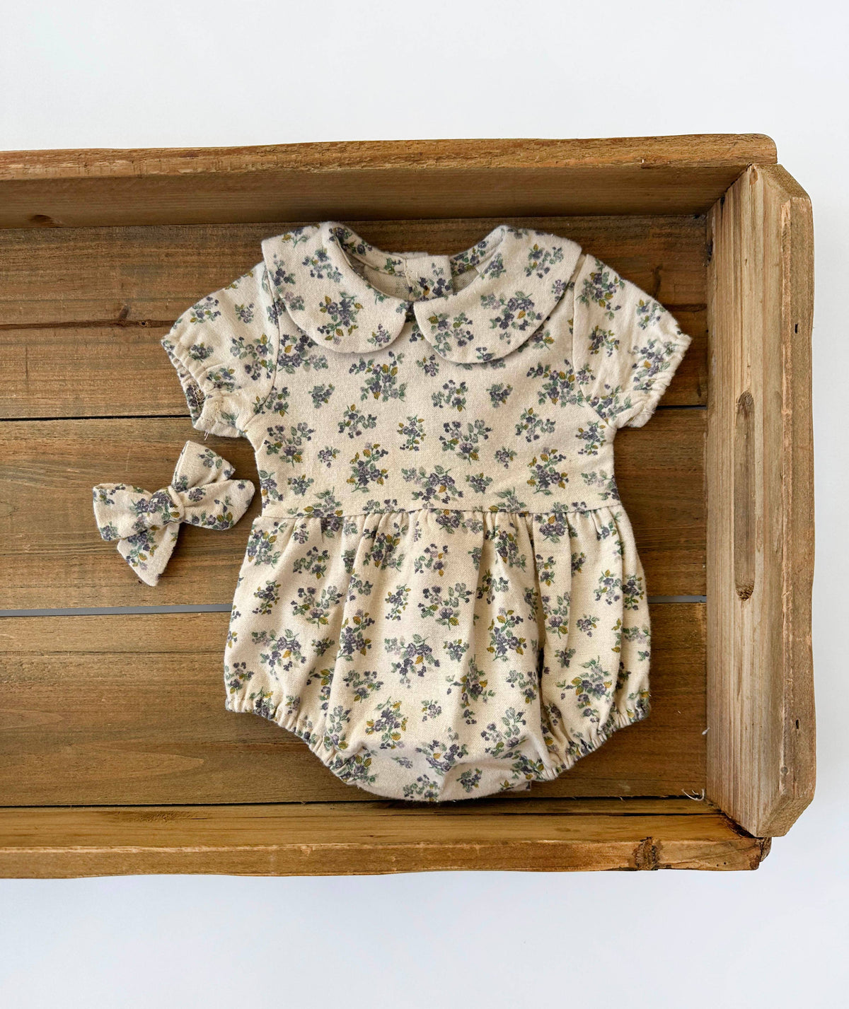 100% Cotton Floral Romper Set w/ Bow | Violetta