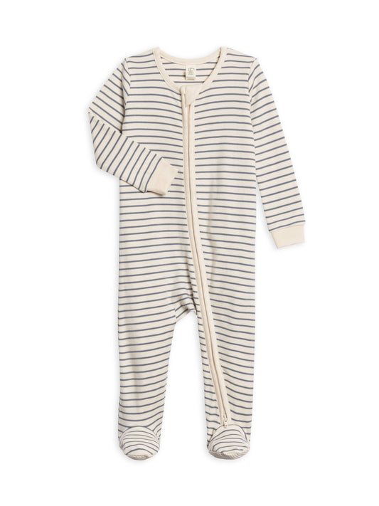 Organic Cotton Zipper Sleeper - Summit Stripe Denim