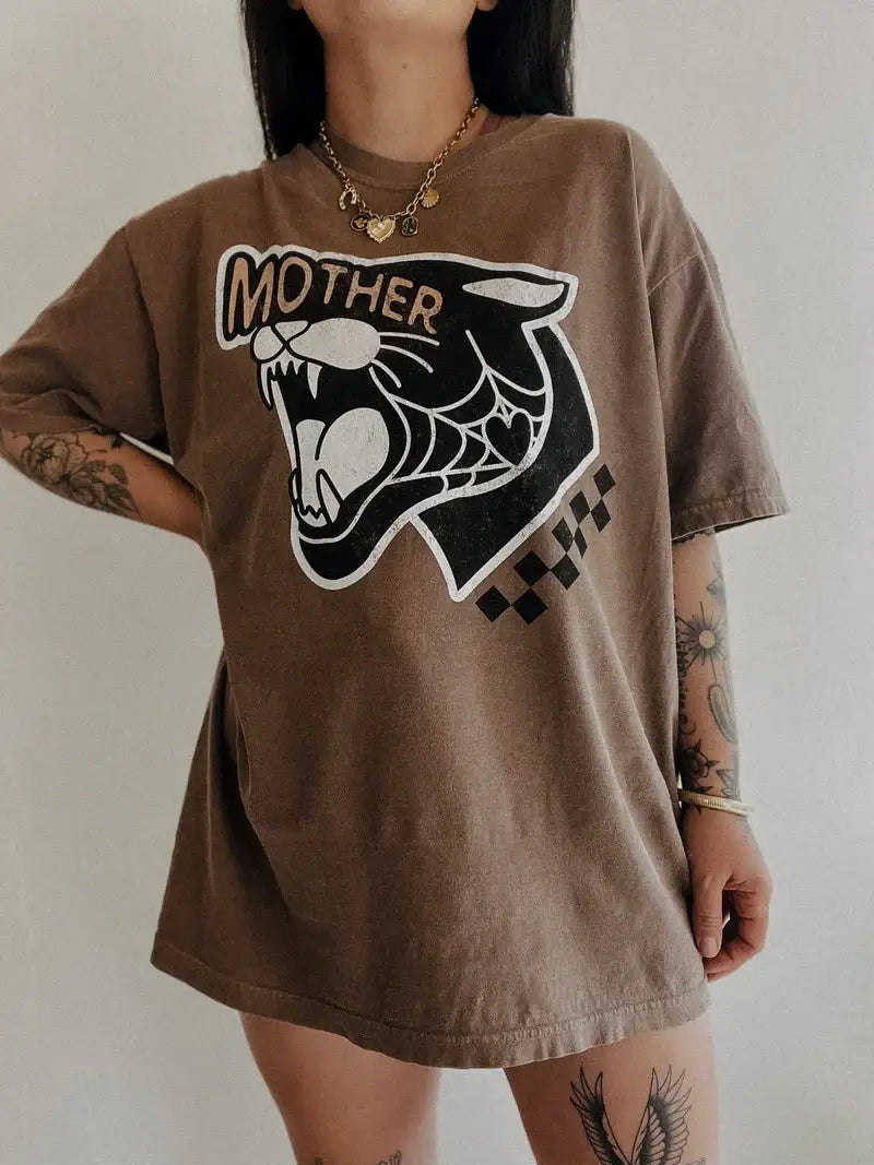 Mama Cat Graphic Tee - Espresso