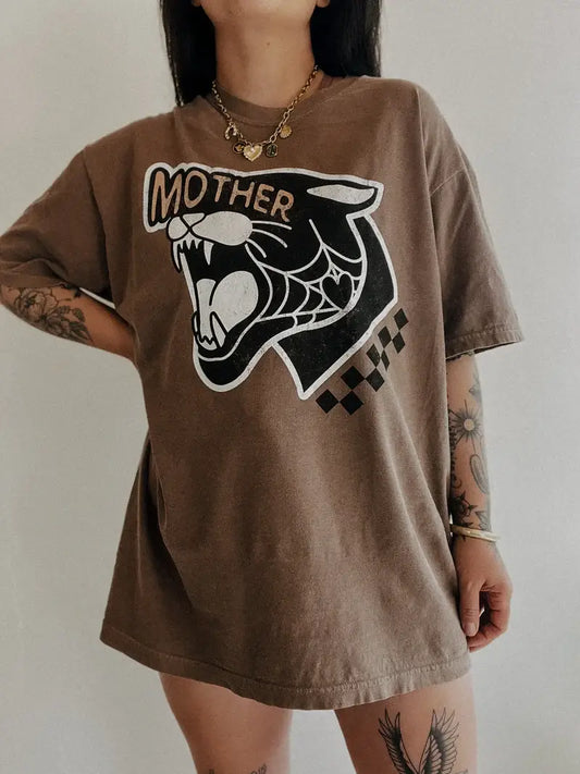 Mama Cat Graphic Tee - Espresso
