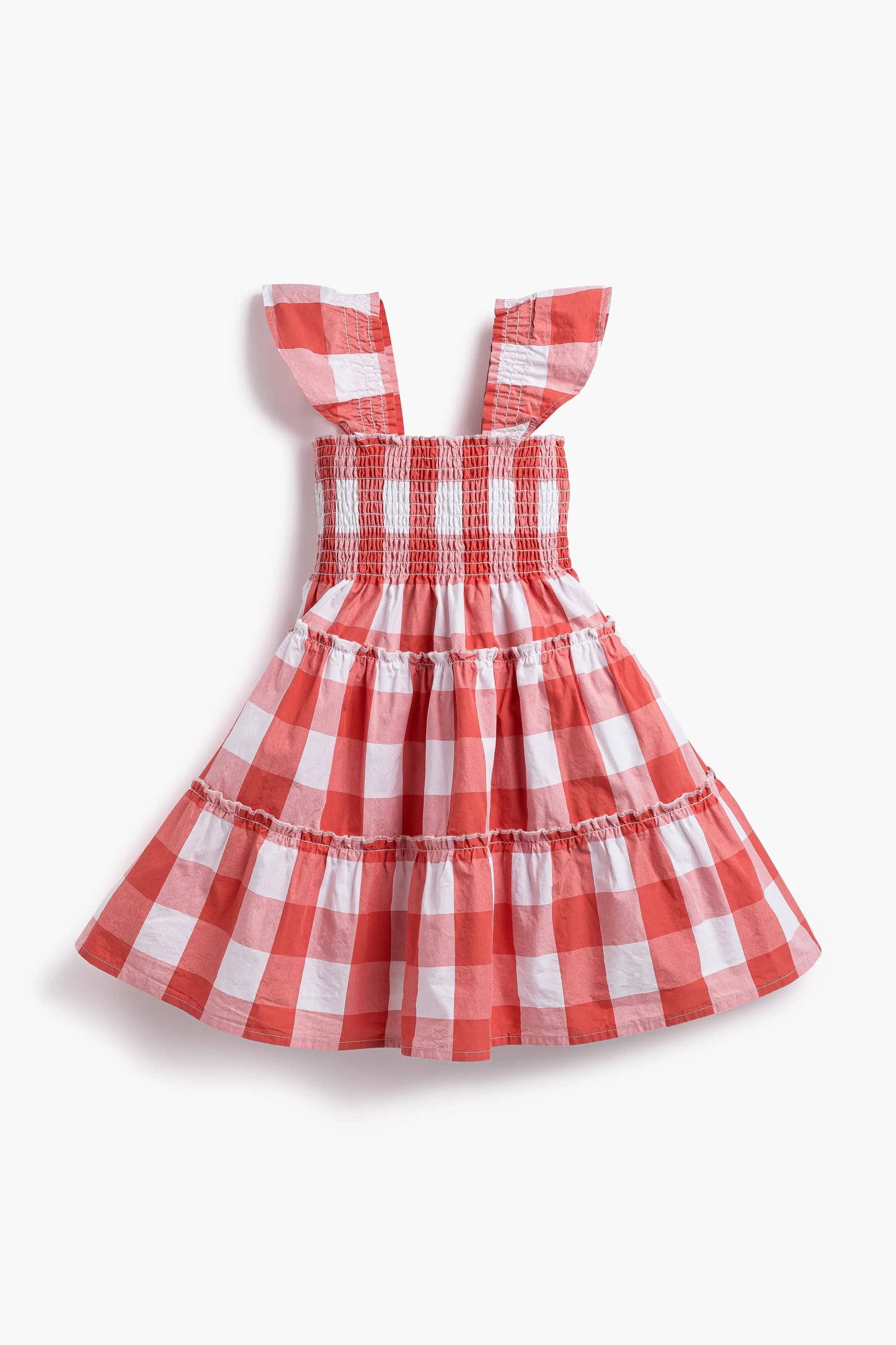 Organic Cotton Flutter Sleeve Dress | Red Gingham