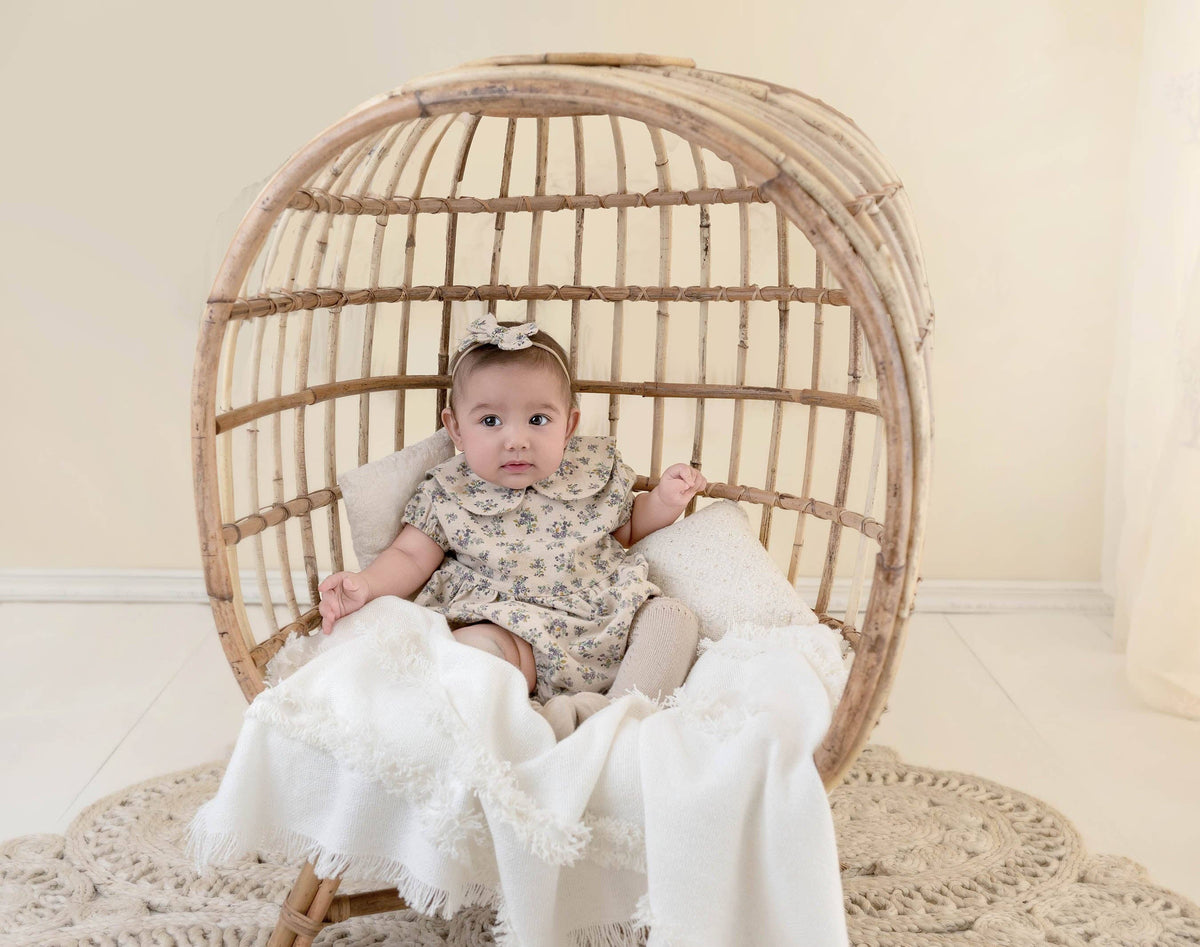 100% Cotton Floral Romper Set w/ Bow | Violetta