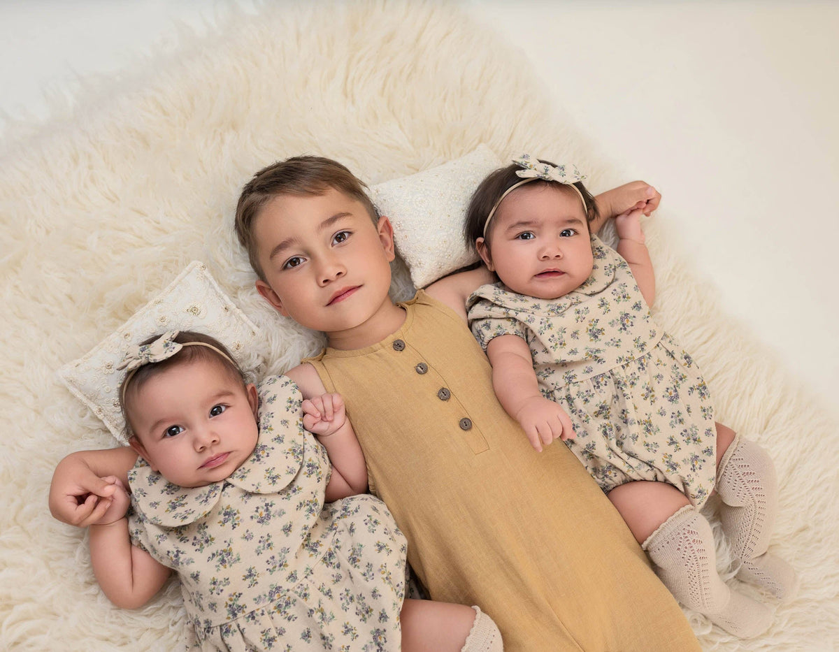 100% Cotton Floral Romper Set w/ Bow | Violetta