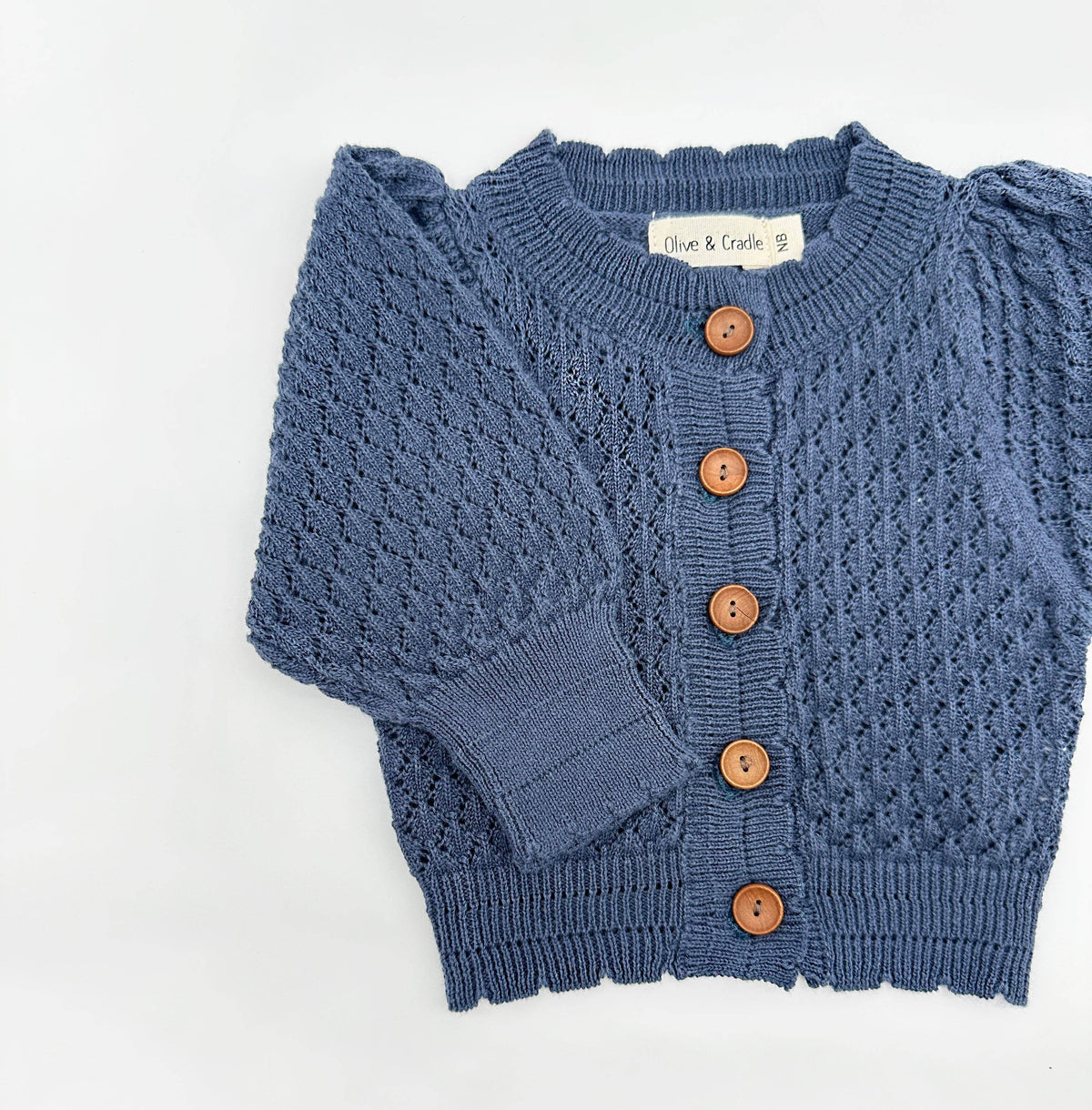 100% Cotton Pointelle Cardigan | Sapphire