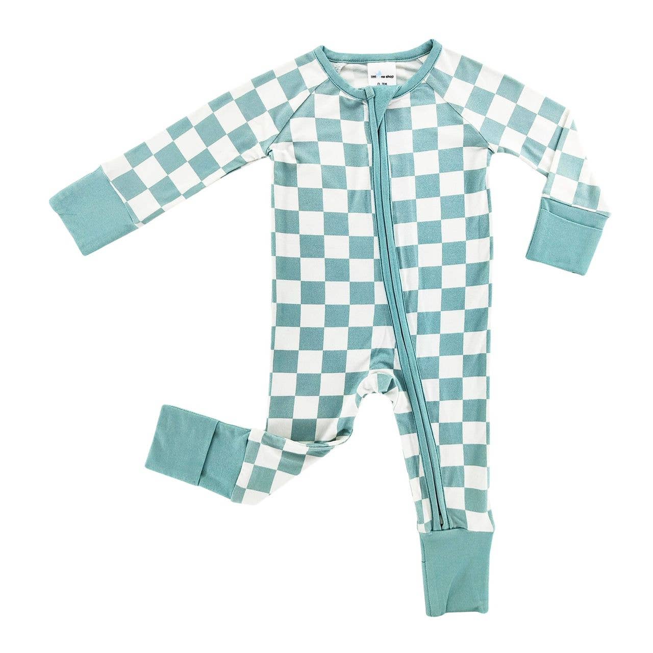 Bamboo Zip Sleeper | Seafoam Checkered