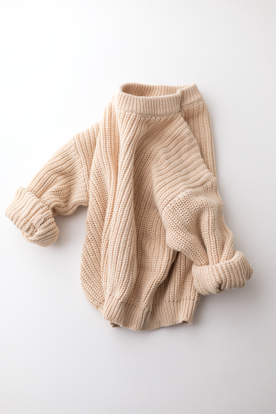 【DEARMINE】Bulky Cotton Knit Sweatshirt cotton chunky sweater dark beige – lille official