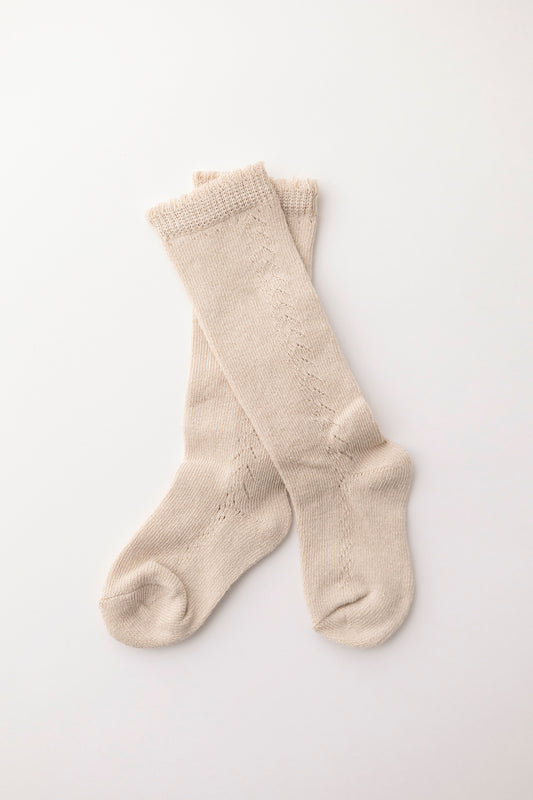 French Lace Knit Knee High Socks | Oatmeal