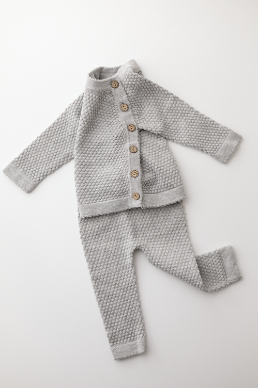 Cotton Knit 2 Piece Baby Sweater Set | Gray