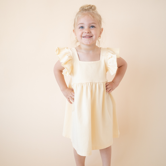 Organic Cotton Flutter Dress | Lemonade Yellow