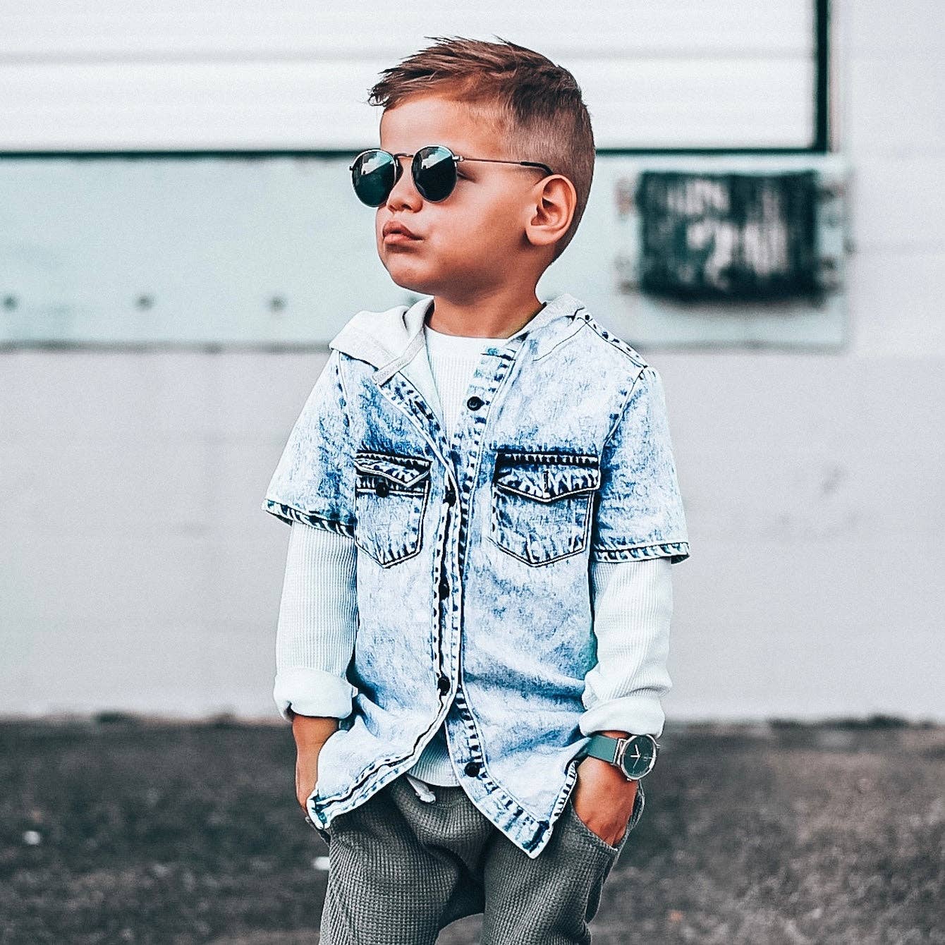 Short Sleeve Denim Hooded Shirt
