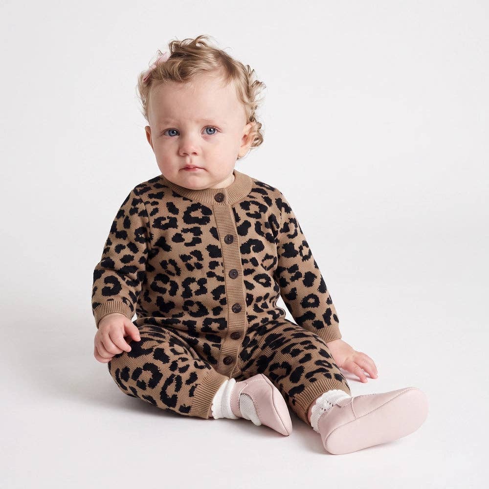 100% Cotton Knit Romper | Leopard