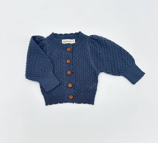 100% Cotton Pointelle Cardigan | Sapphire