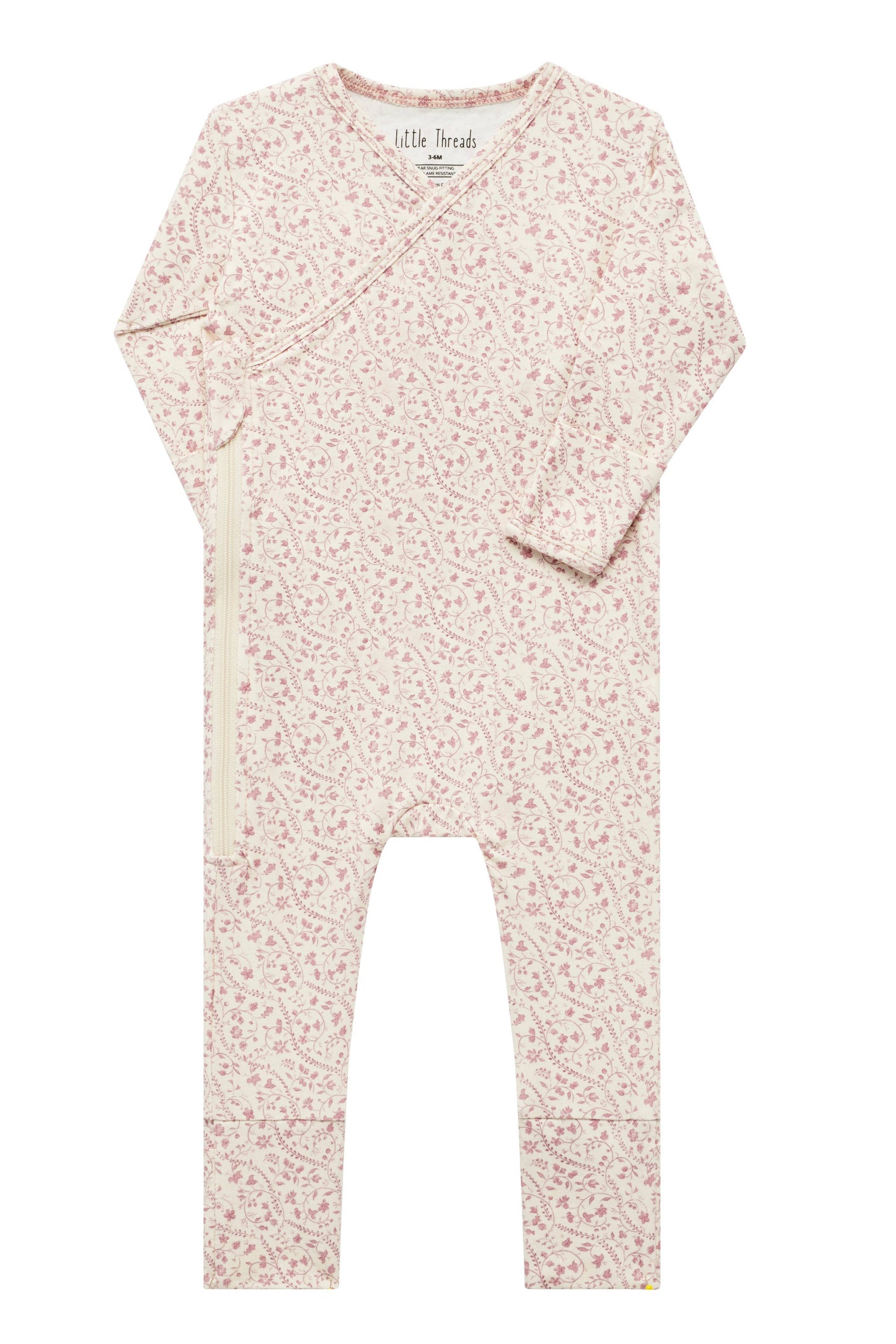 Bamboo/Organic Cotton Wrap Footie - Mauve Heirloom Vine