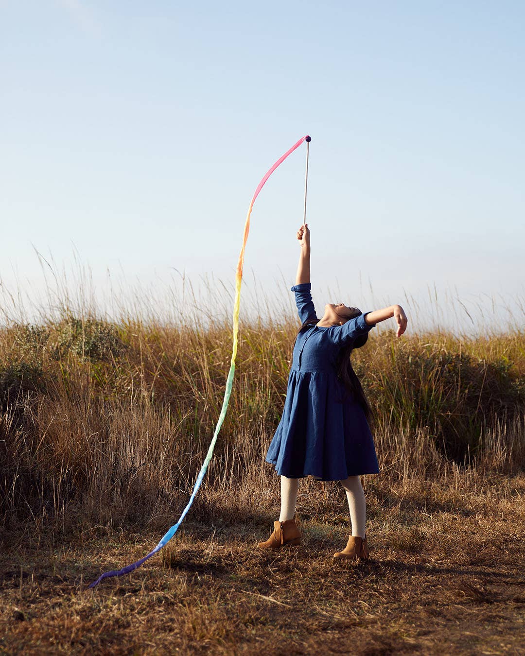 Rainbow Silk & Wood Streamer Wand