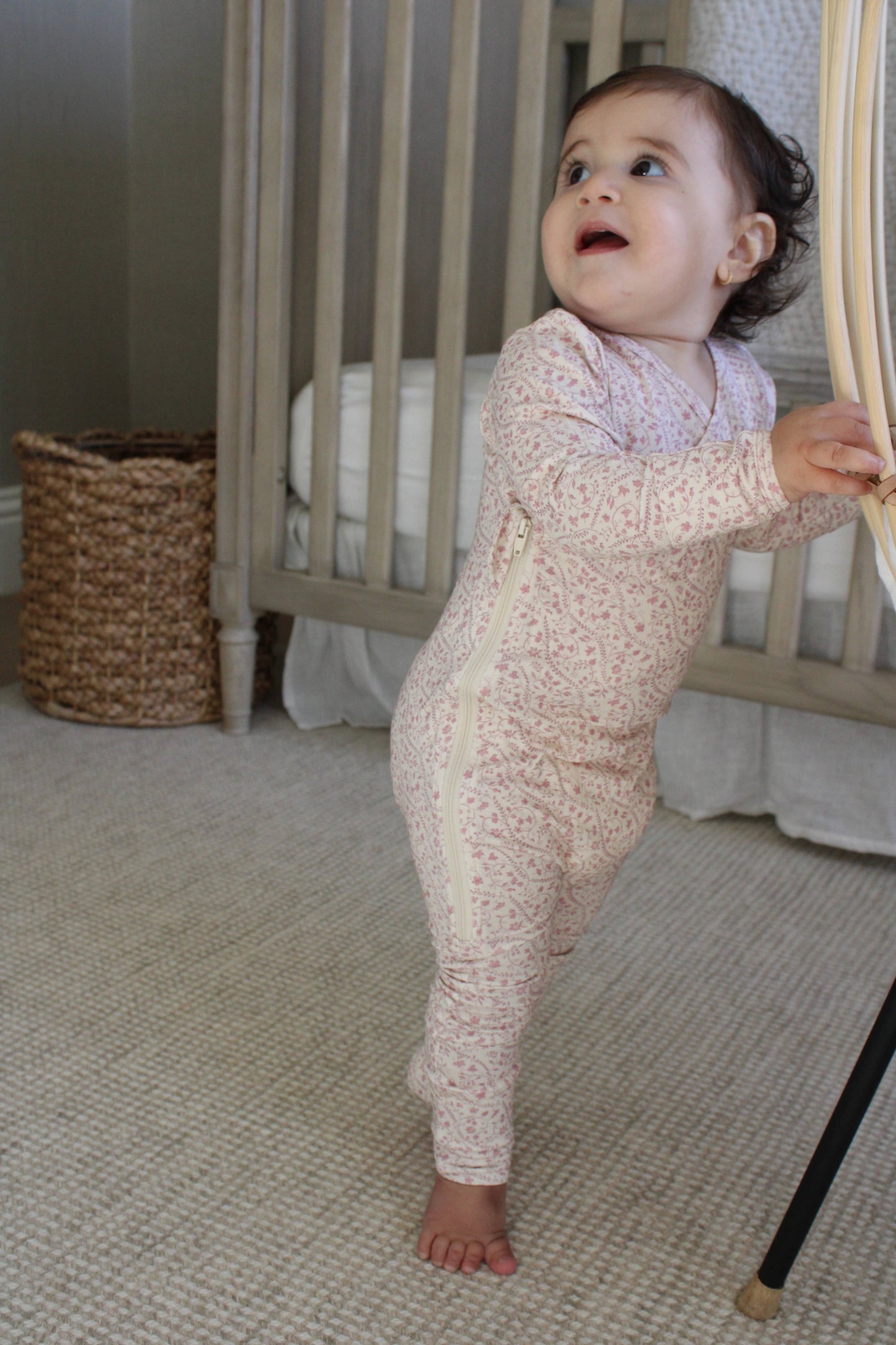 Bamboo/Organic Cotton Wrap Footie - Mauve Heirloom Vine
