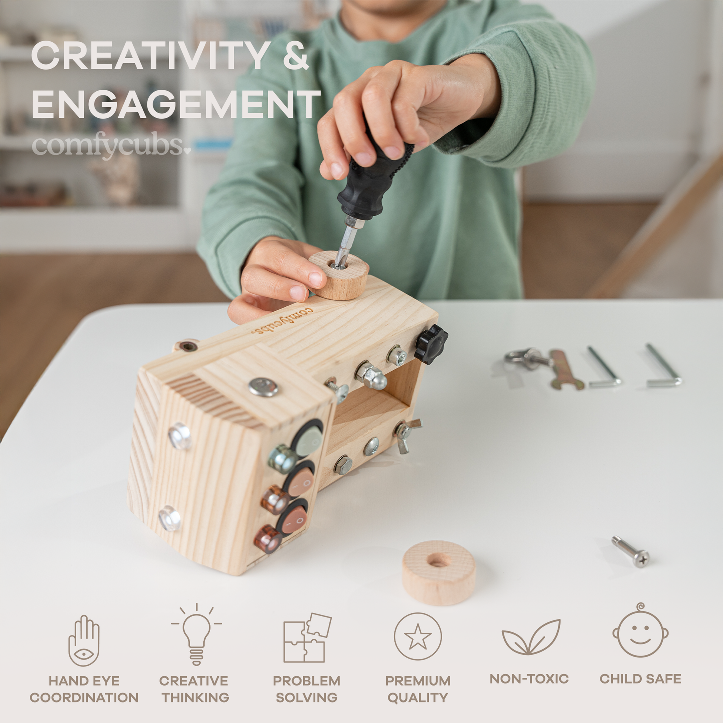 Busy Board Truck Toy Set with LED Light Switch for Kids 3+