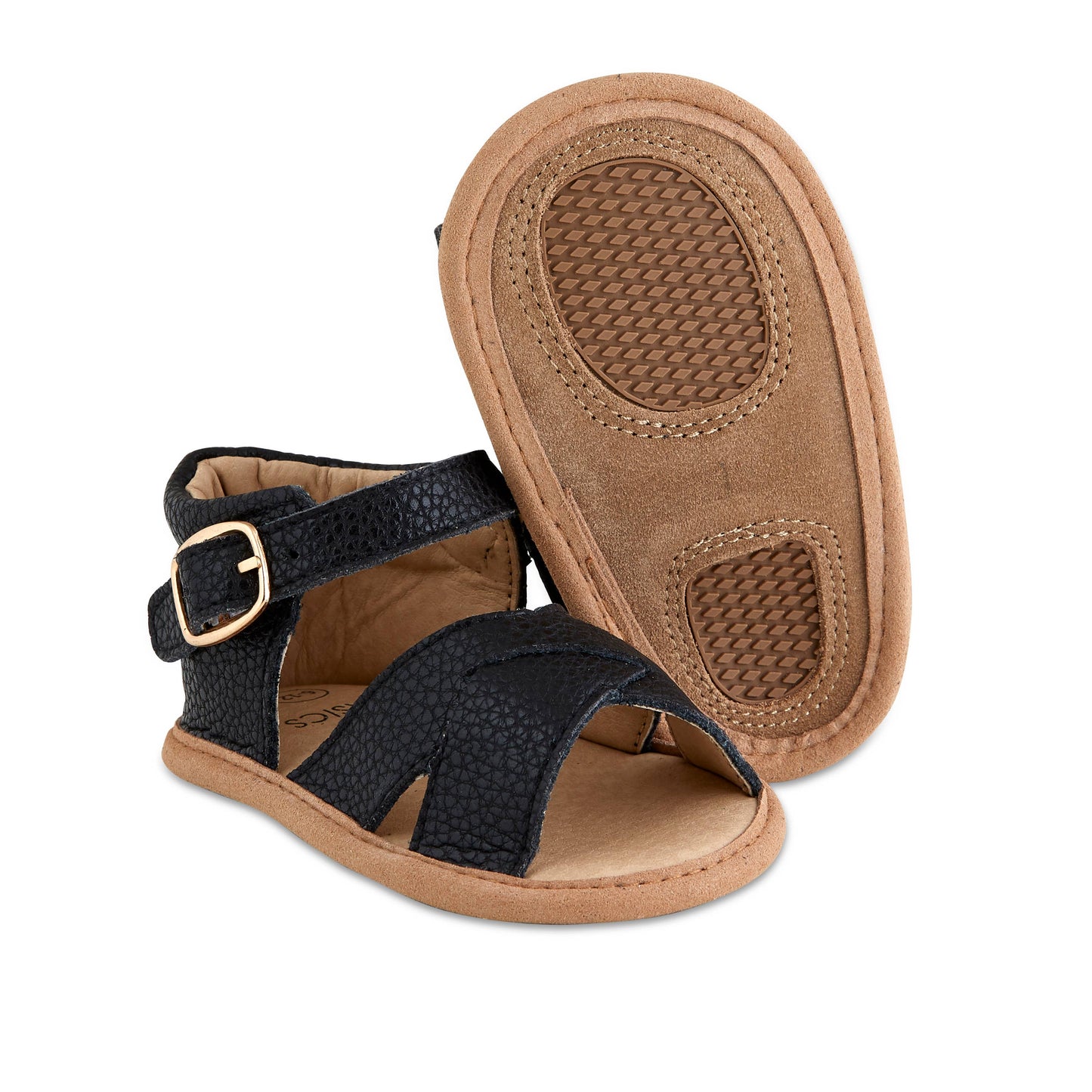 Split-Soled Leather Baby Sandals - Black