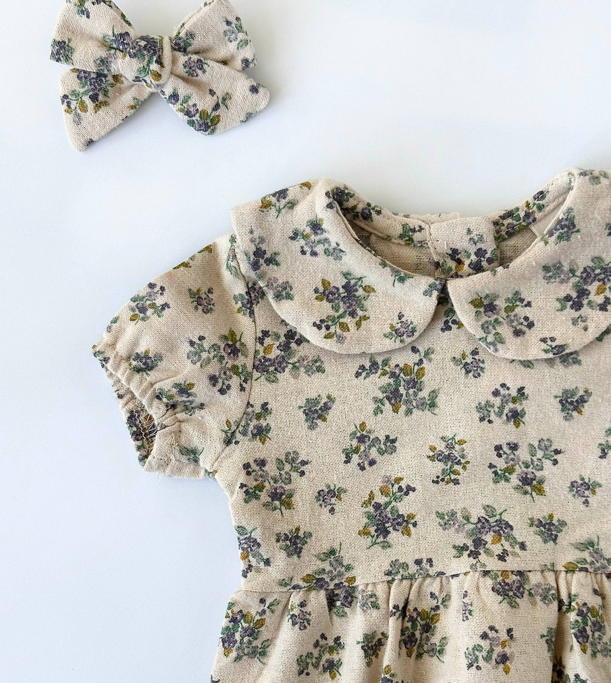 100% Cotton Floral Romper Set w/ Bow | Violetta