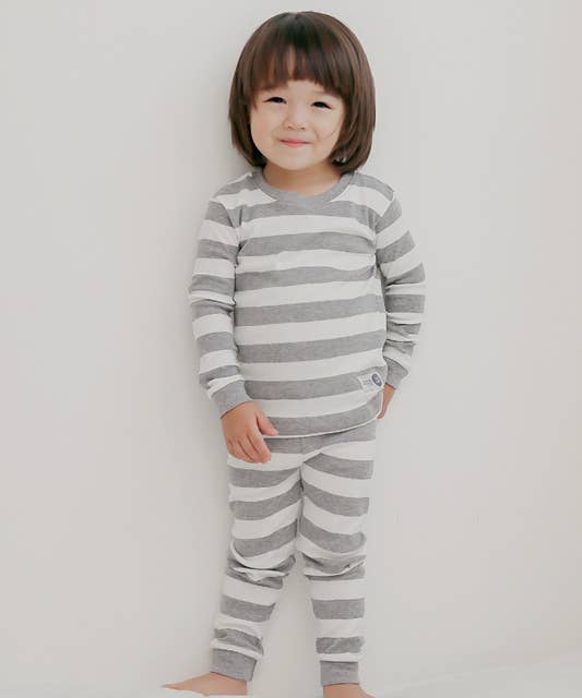 Cotton Long Sleeve PJ - Grey Stripe