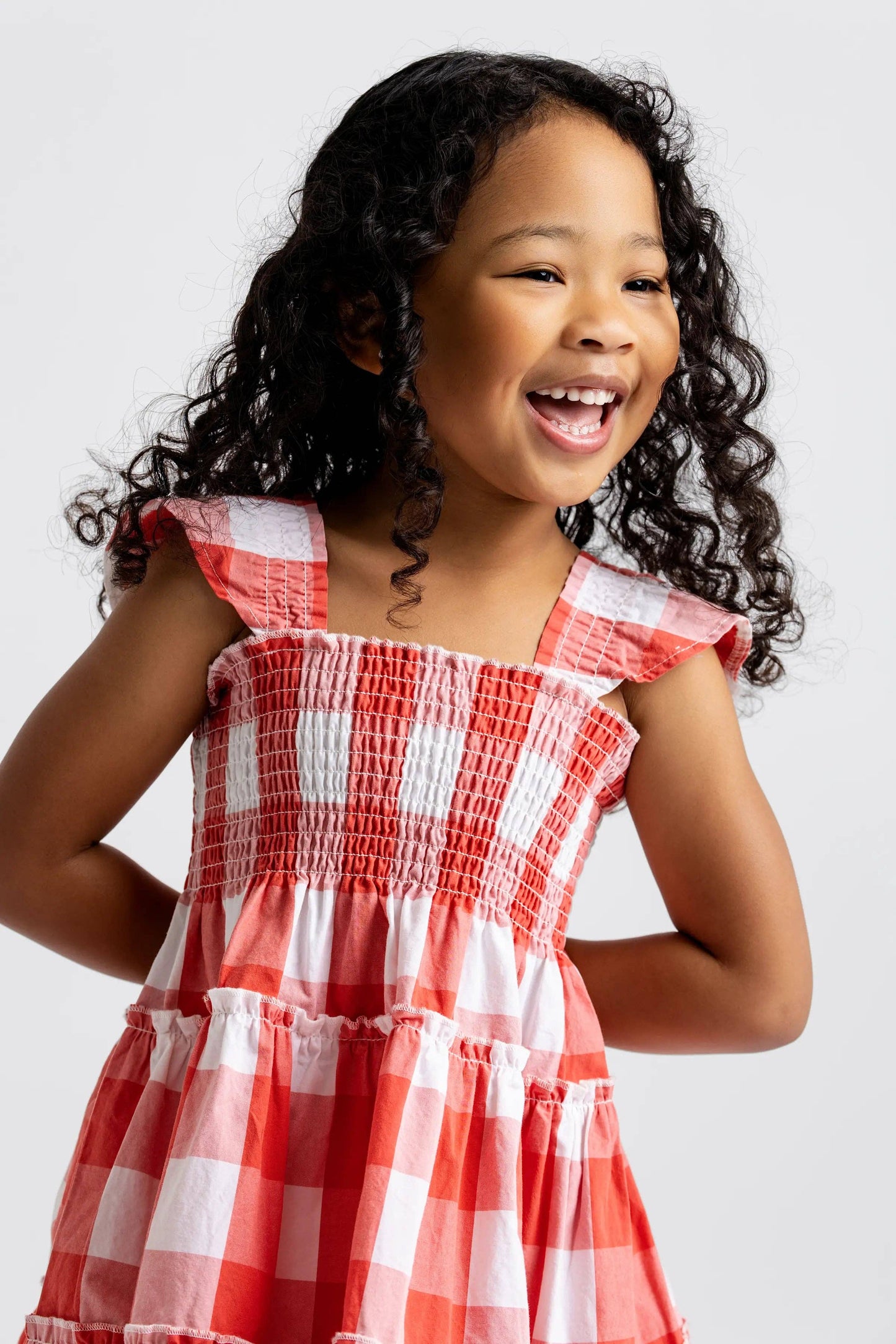 Organic Cotton Flutter Sleeve Dress | Red Gingham
