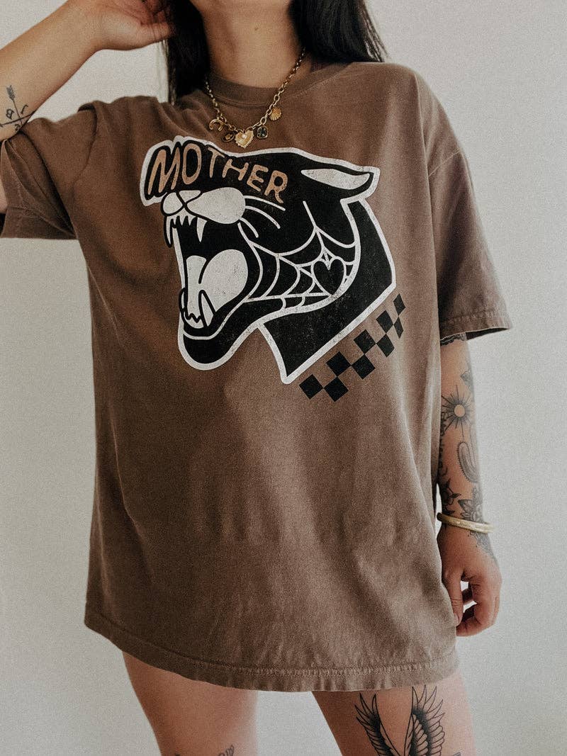 Mama Cat Graphic Tee - Espresso