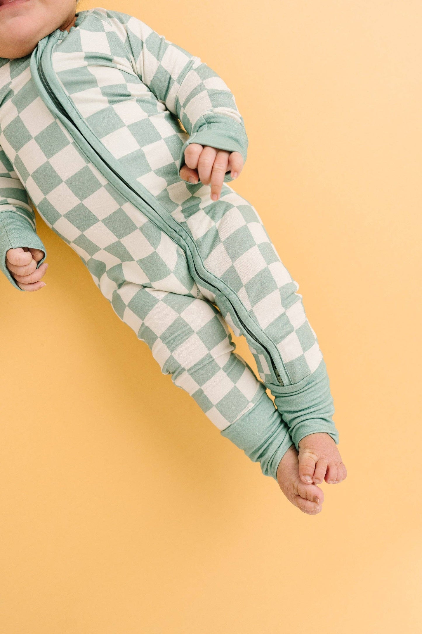 Bamboo Zip Sleeper | Seafoam Checkered