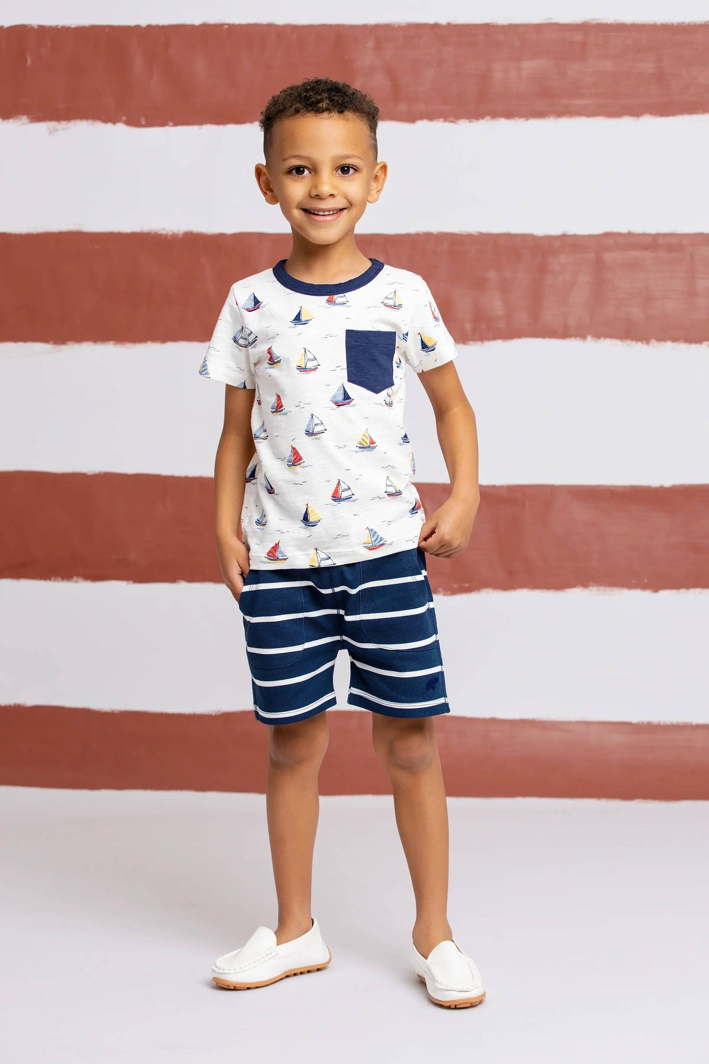 Organic Cotton Sweatshorts | Navy Stripe