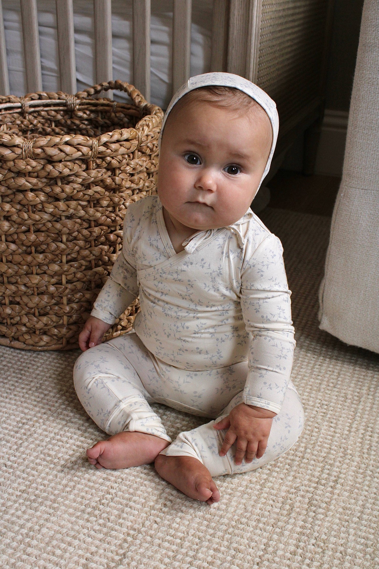 Bamboo/Organic Cotton Wrap Footie - Soft Blue Vine